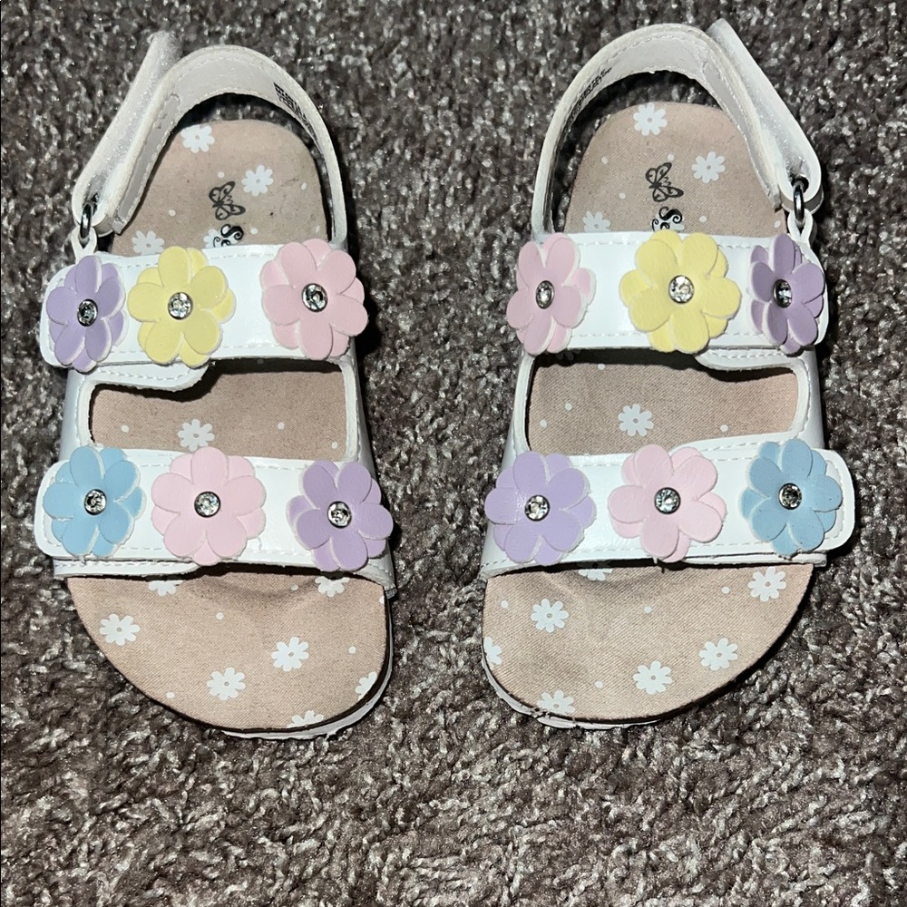 Self Esteem White Kids Sandals with Pastel Flowers